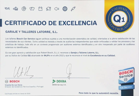 Certificado de excelencia Q1